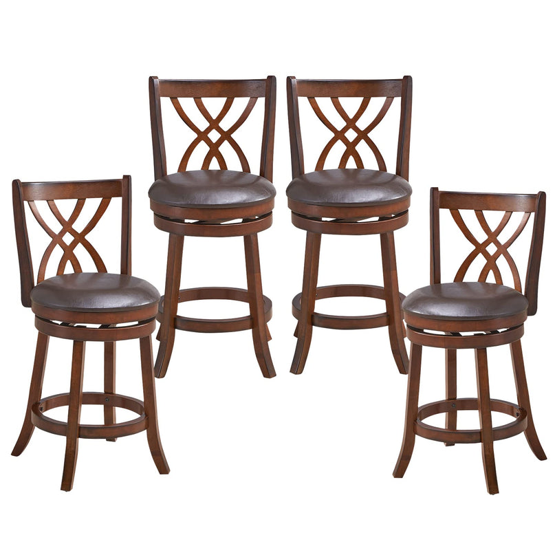 Giantex Brown Bar Stools PU Leather Cushioned Seat and Footrests, for Kitchen Island