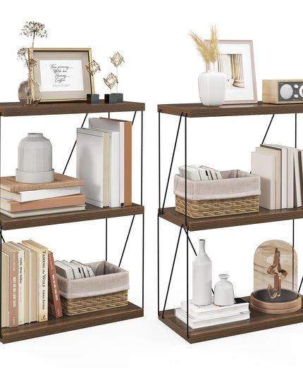 Giantex 3-Tier Open-Back Bookshelf, Freestanding Display Rack, Metal Frame Storage Shelf