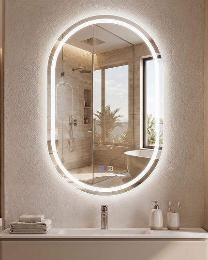 GIANTEX 20" x 32" Capsule Bathroom Mirror with Front-Lit & Backlit