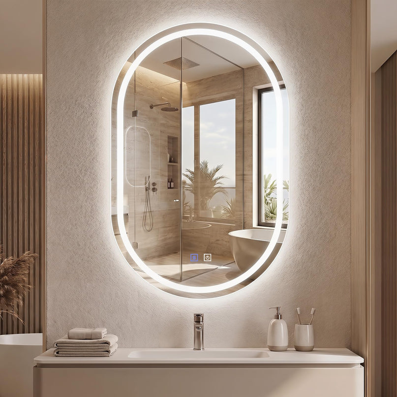 GIANTEX 20" x 32" Capsule Bathroom Mirror with Front-Lit & Backlit