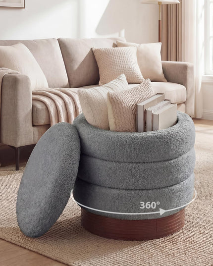 Giantex Round Ottoman with Storage 360° Swivel Boucle Vanity Stool
