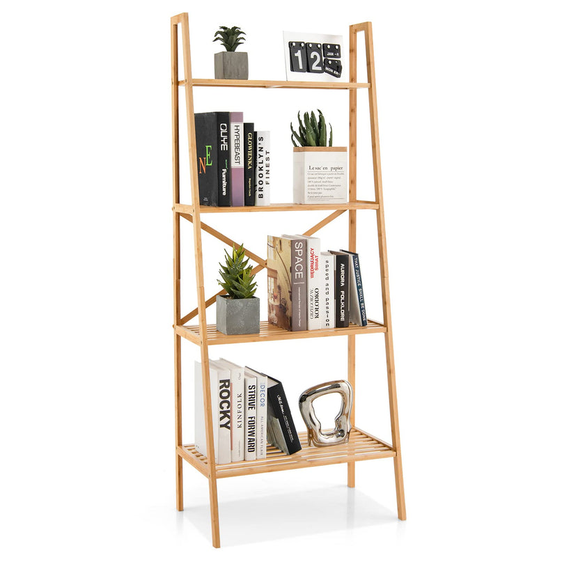 Giantex 4-Tier Bamboo Bookshelf, Multifunctional Storage Display Rack Shelves with Anti-Tipping Device