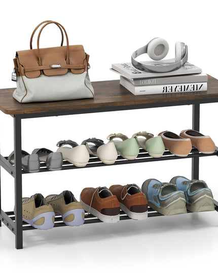 Banc de rangement pour chaussures Giantex de 32" L avec étagères à lattes métalliques et siège