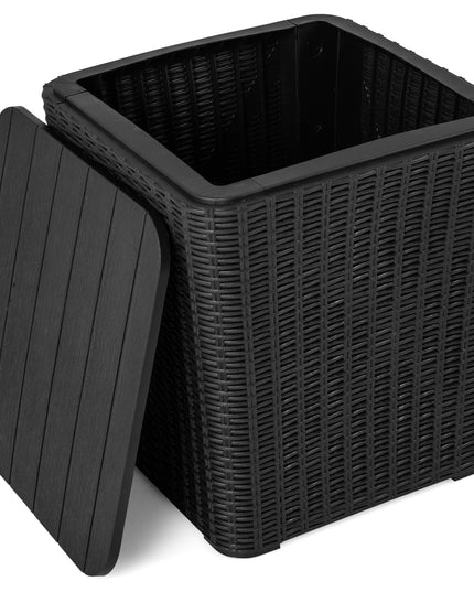 Giantex Small Outdoor Side Table - 11.5 Gallon Deck Box with Removable Lid & Wicker-woven