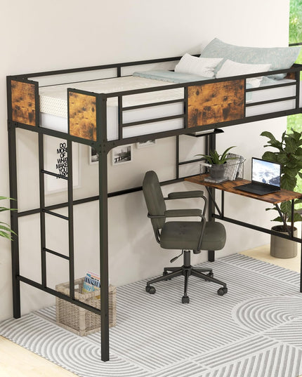 Metal Twin Loft Bed with Desk and Storage Shelf - Giantex