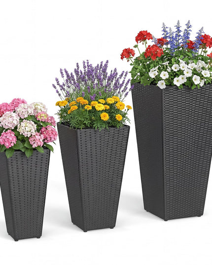 Giantex 3 Pack Tall Planters | 30"-22"-18.5" H Tapered Rattan Planter with Detachable Inner Boxes