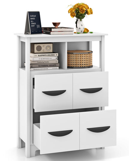 Giantex Storage Cabinet with Large Drawers, Open Storage Compartments, Anti-Tipping Kit, White