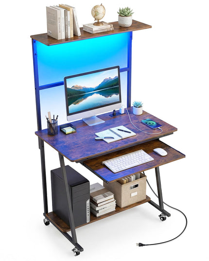 Giantex 31.5" Small Computer Desk with Charging Station & LED Lights