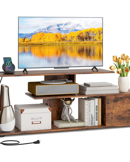 Giantex TV Stand with Power Outlet for TVs up to 55 Inch, Entertainment Center with Storage Cabinet & Open Shelves