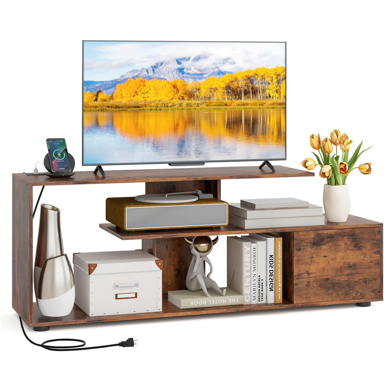 Giantex TV Stand with Power Outlet for TVs up to 55 Inch, Entertainment Center with Storage Cabinet & Open Shelves