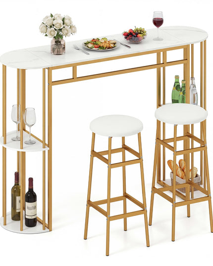 Giantex Tables de Pub 60" avec 2 Tabourets Rembourrés Ensemble Table à Manger pour Coin Repas Salle à Manger