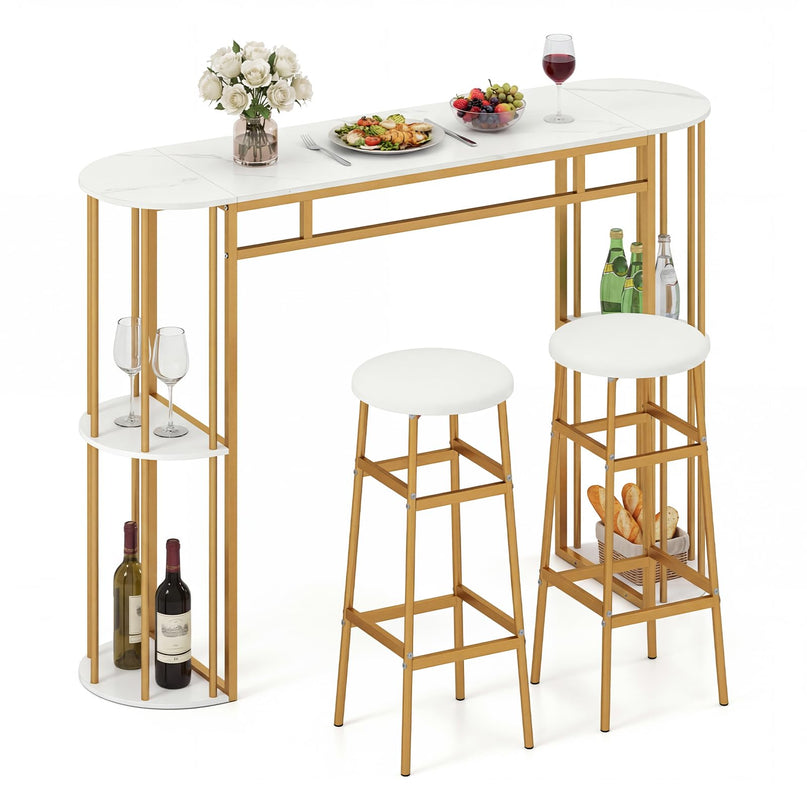 Giantex Tables de Pub 60" avec 2 Tabourets Rembourrés Ensemble Table à Manger pour Coin Repas Salle à Manger