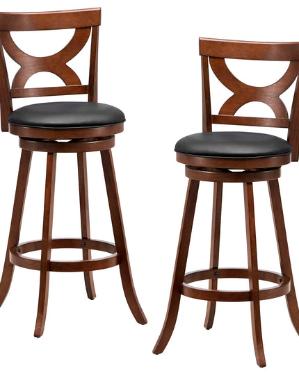 Giantex Bar Stools Set of 2, 30.5" Counter Height Bar Dining Chairs with Back & Footrest, Rubber Wood Frame