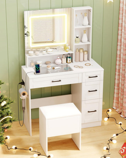 Vanity Desk with Mirror and Lights for Bedroom