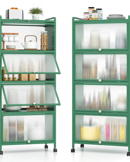 Giantex 5-Tier Kitchen Storage Cabinet, Mobile Microwave Stand with Flip-up PC Doors