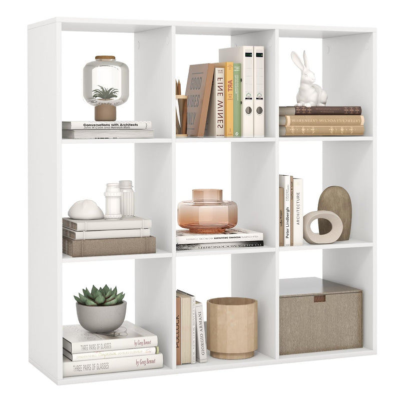 Giantex 9-Cube Bookcase, White Cubby Bookshelf w/Back Guardrail & Anti-Tipping Kits