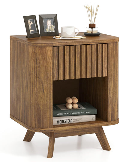 Giantex Mid Century Modern Nightstand Set of 1/2 Fluted Bedside Table