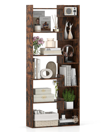 Giantex 6-Tier Bookshelf Wooden Bookcase with Staggered Shelves