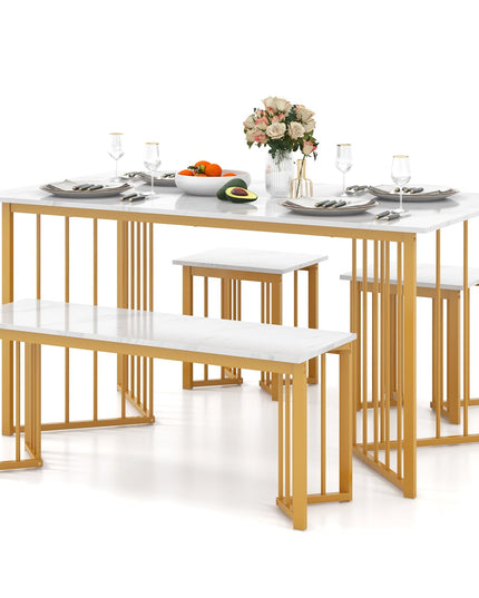 Giantex 4-Piece Dining Table Set for 4, Kitchen Table Chairs Set with Bench & 2 Stools