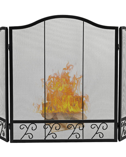 Giantex 3-Panel Folding Fireplace Screen Black - 50 x 31 Inch No Assembly Required Decorative Freestanding Steel Mesh Fire Screen