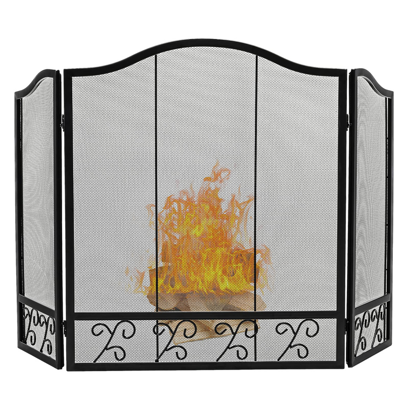 Giantex 3-Panel Folding Fireplace Screen Black - 50 x 31 Inch No Assembly Required Decorative Freestanding Steel Mesh Fire Screen