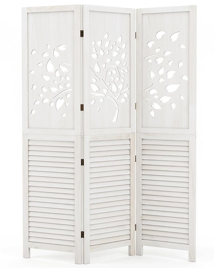 GIANTEX 3 Panel Folding Room Divider with Tree Leaf Cutout & Louvered Slats