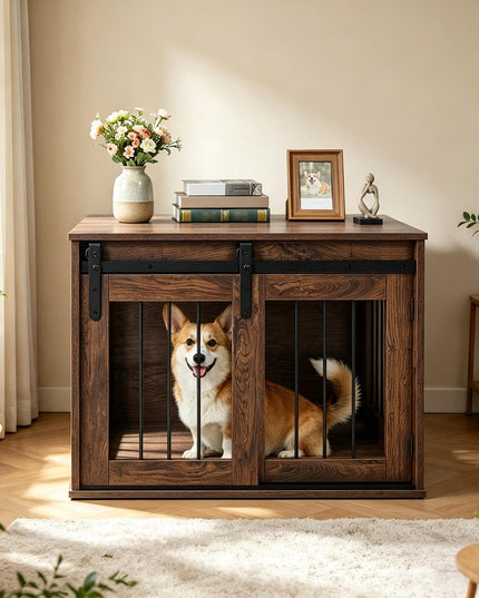 GIANTEX 80cm Dog Crate Furniture with Sliding Barn Door
