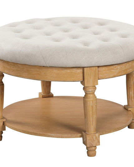 Giantex Large Ottoman Coffee Table - 29 inch Oversized Round Ottoman with Storage Shelf, Flip up Top, Wood Legs