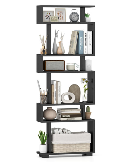 Giantex 6-Tier Geometric Bookcase Set of 1/2 64" Tall S-Shaped Bookshelf