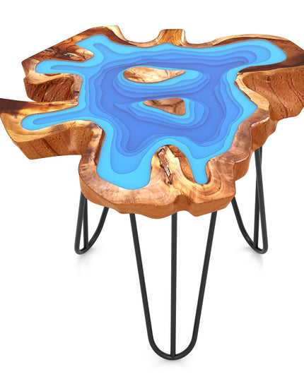 Giantex 21” Teak Wood Outdoor Side Table - Epoxy Resin End Table with Irregular Tabletop