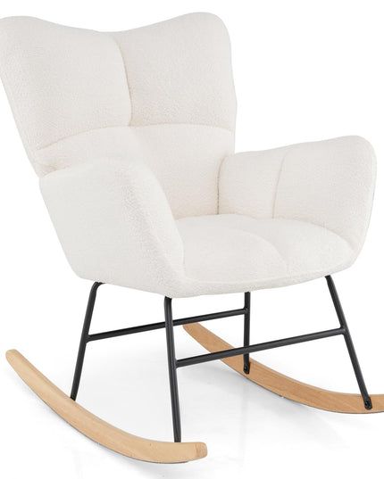 Giantex Rocking Chair Nursery, Teddy Upholstered Glider Rocker Chair w/High Backrest