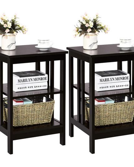 Giantex Nightstand 3-Tier Sofa Side Table W/Reinforced Bars and Stable Structure
