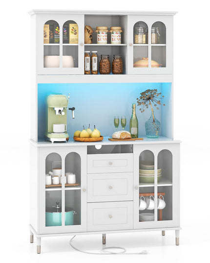 Giantex 73" Kitchen Pantry Cabinet, Kitchen Hutch Storage Cabinet with LED Lights and Charging Station