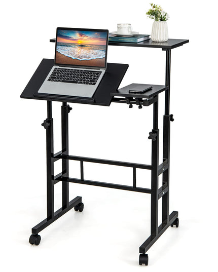 Giantex Mobile Stand up Desk Adjustable, Rolling Standing Laptop Cart, 27.5"D x 22"W x 49.5"H