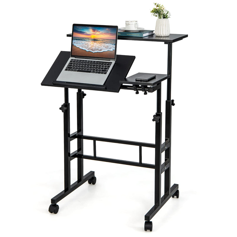 Giantex Mobile Stand up Desk Adjustable, Rolling Standing Laptop Cart, 27.5"D x 22"W x 49.5"H