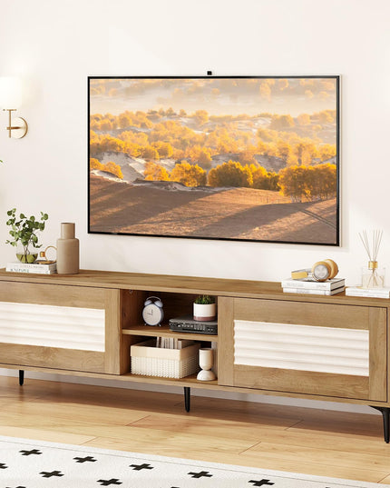 Meuble TV Moderne Milieu de Siècle Giantex pour TV 55-65 Pouces | Meuble TV à Rainures Ondulées
