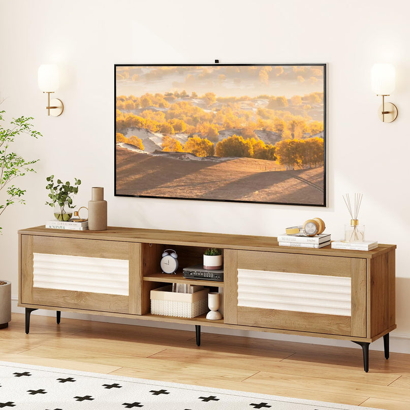 Giantex Mid Century Modern TV Stand for 55-65 Inch TV | Waveform Fluted Entertainment Center