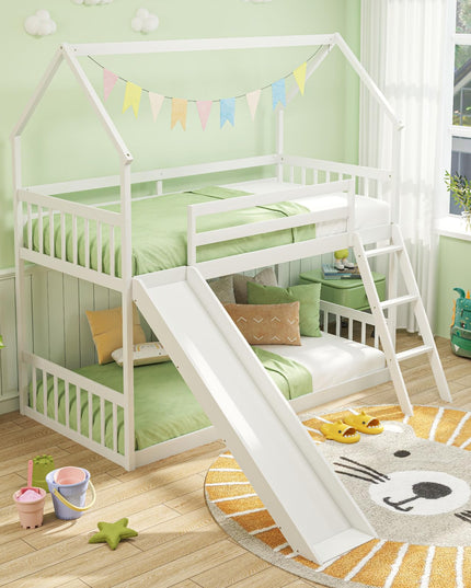 Giantex Wood Kids Bunk Bed with Slide & Ladder