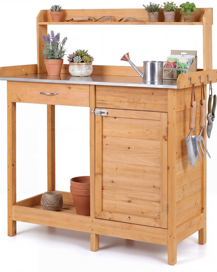 Giantex Potting Bench Table with Storage Cabinet & Drawer