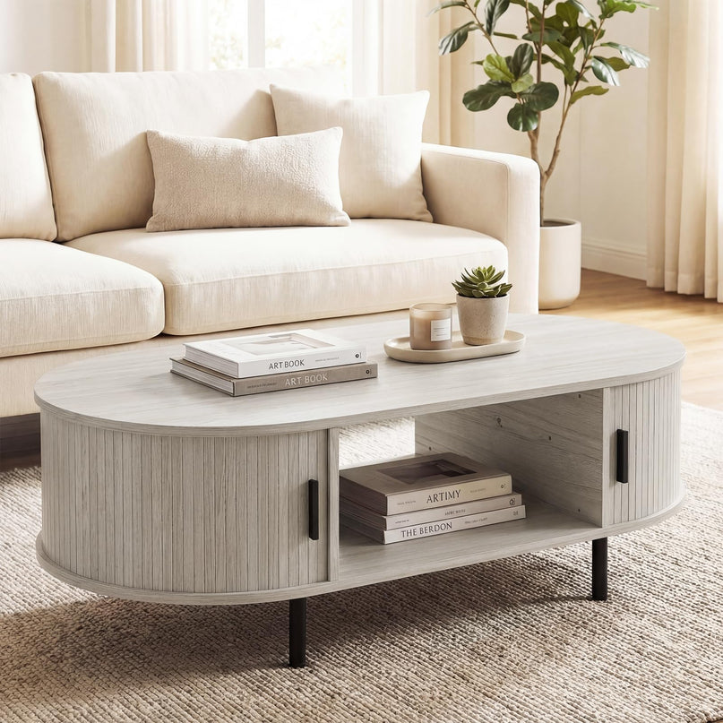 Giantex 47.5" Mid Century Modern Center Table with Sliding Tambour Doors