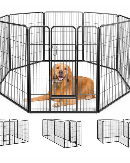 Giantex Dog Playpen Outdoor 40" H - 8/16 Panels Metal Pet Fence for Large Dogs, Heavy Duty Dog Pen Exercise Fence with Door