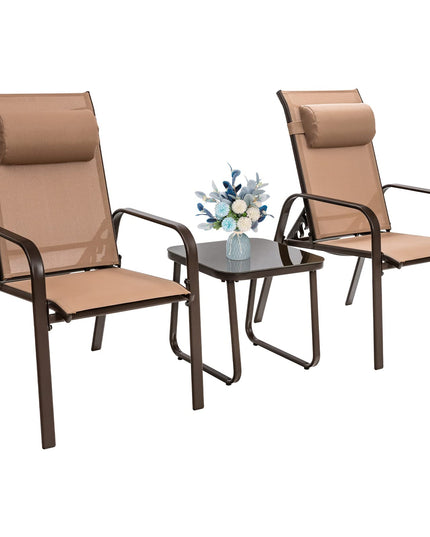 Giantex Stackable Patio Chairs with Adjustable Backrest Headrest, 3 Pieces
