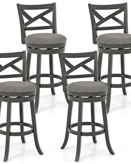 Giantex Wood Swivel Bar Stools Set of 2/4,  Upholstered Counter Height Bar Stools with X Back, Linen Cushioned Seat