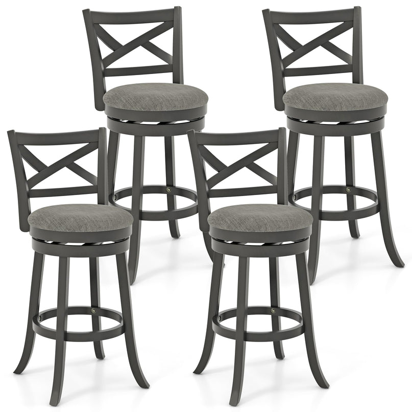 Giantex Wood Swivel Bar Stools Set of 2/4,  Upholstered Counter Height Bar Stools with X Back, Linen Cushioned Seat