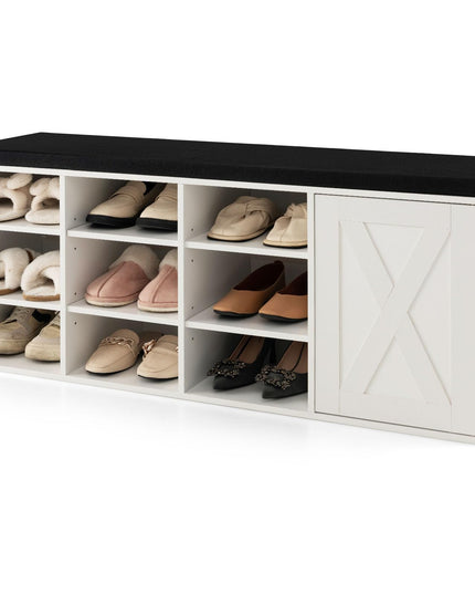 Giantex Shoe Bench, 3 Tier 9 Cubes Storage Bench with Adjustable Shelves (Rustic Brown)