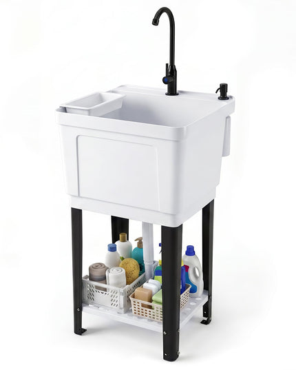 Freestanding Utility Sink with Faucet & Drain Kit