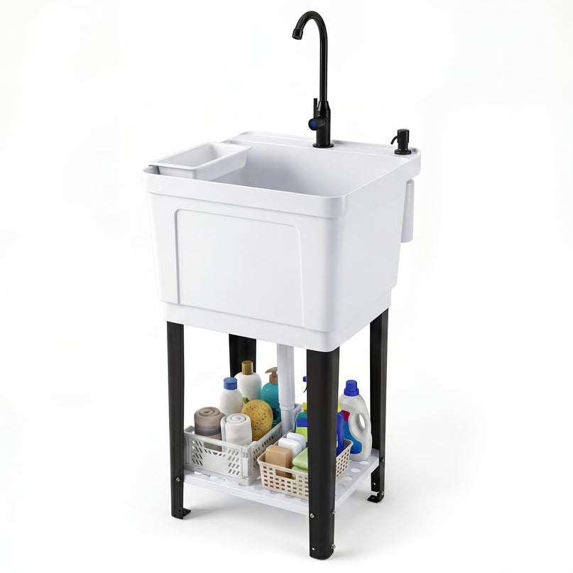 Freestanding Utility Sink with Faucet & Drain Kit