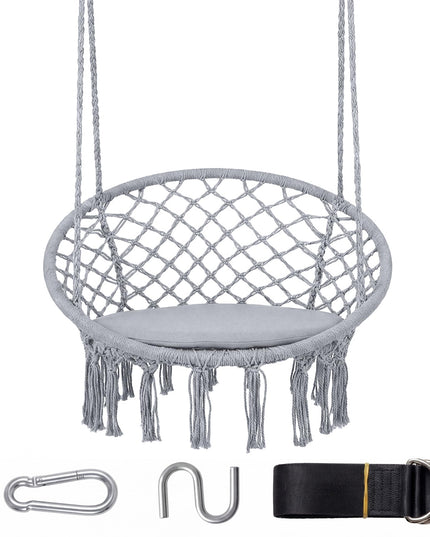 Giantex Hammock Chair Macrame Swing with Round Seat Cushion and Hardware Kit