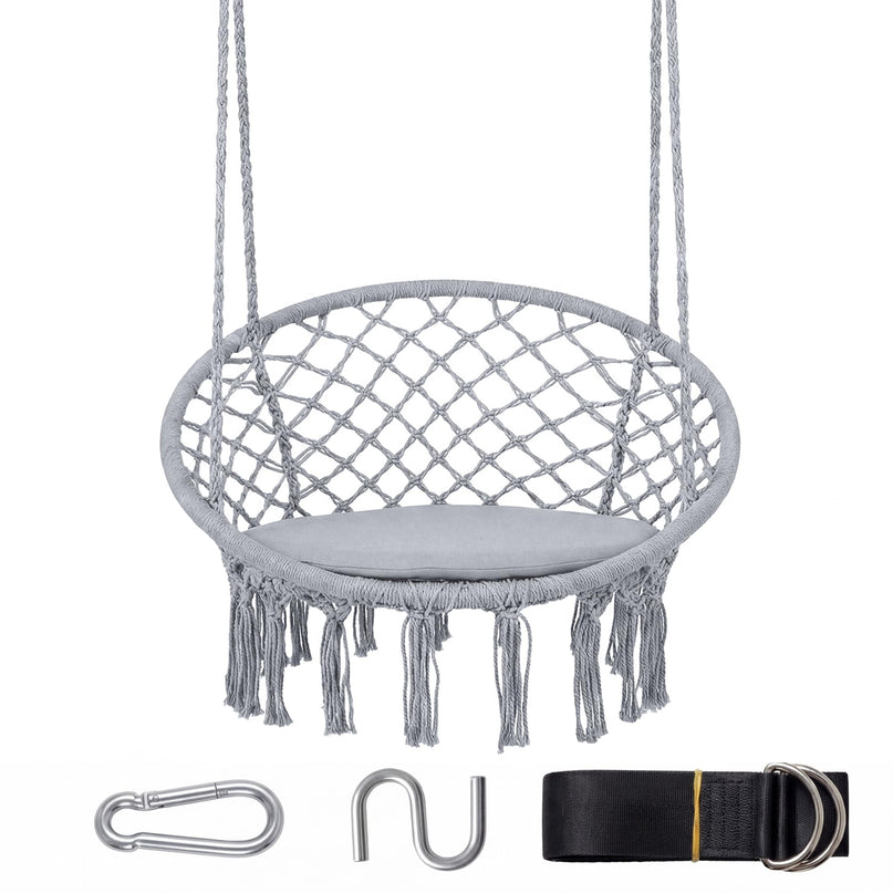 Giantex Hammock Chair Macrame Swing with Round Seat Cushion and Hardware Kit