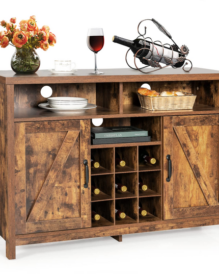 Giantex Buffet Sideboard, Farmhouse Kitchen Storage Cabinet, 9-Bottle Wine Rack & 2 Door Cabinets